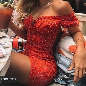 red floral mini dress